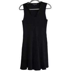 Wendy Williams women Black Sleeveless Ribbed Knit V-Neck A-Line Dress size Large